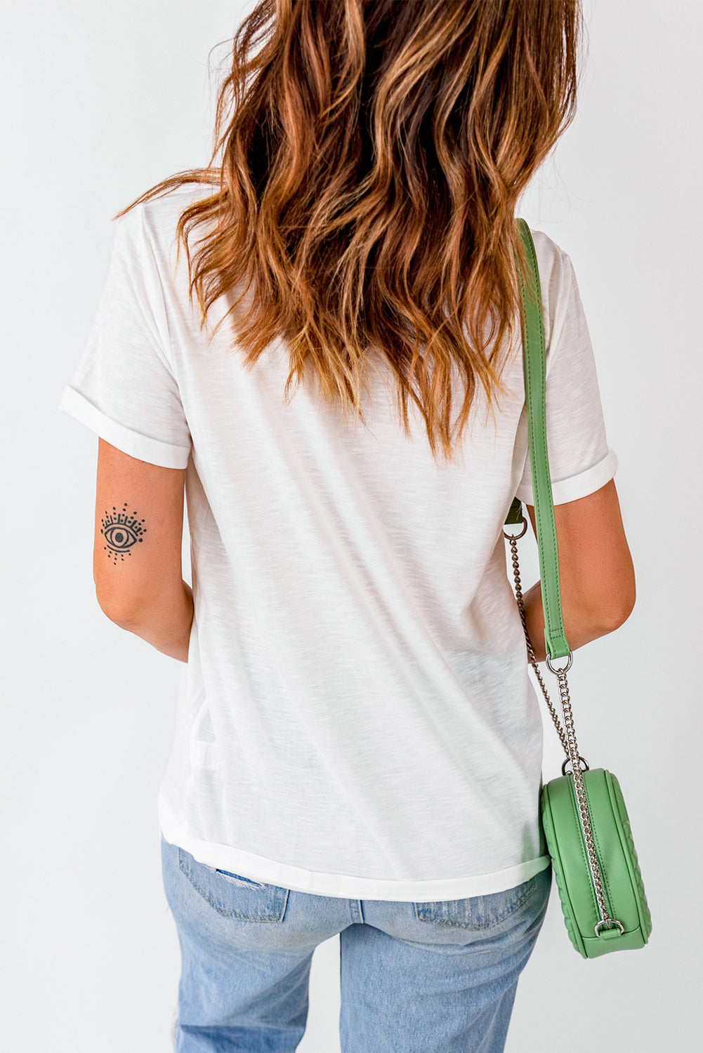 White Western Boots Flower Print Round Neck T Shirt