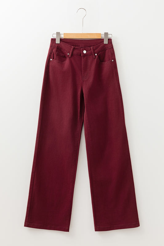 Red Dahlia Loose Straight High Waist Solid Color Jeans