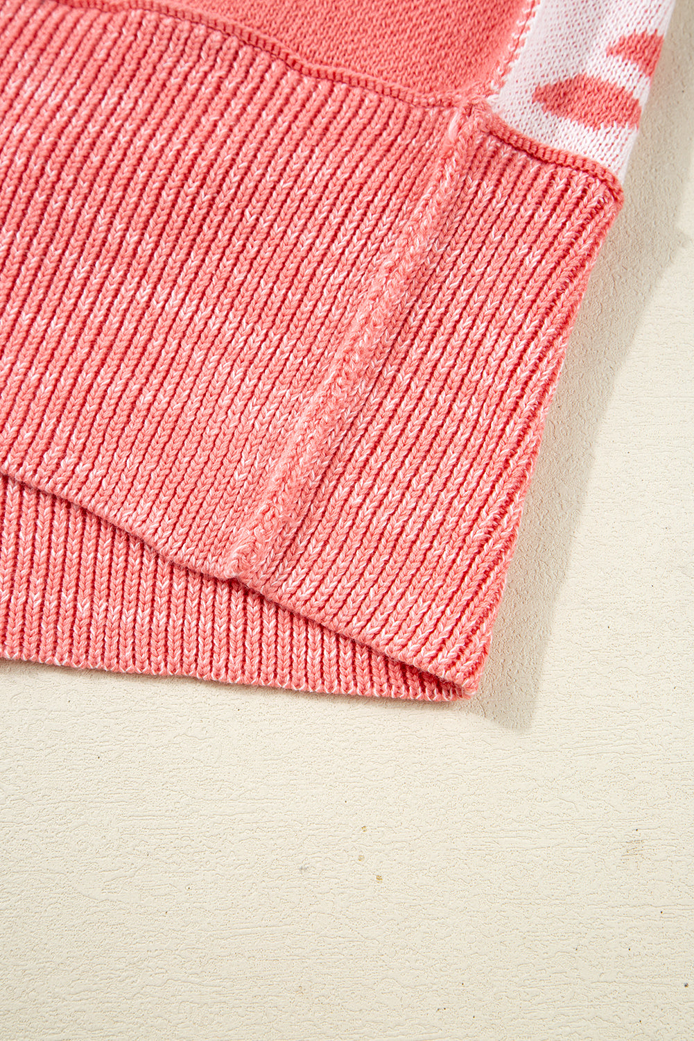 Pink Candycane Snowflake Checker Christmas Holiday Drop Shoulder Tunic Loose Sweater
