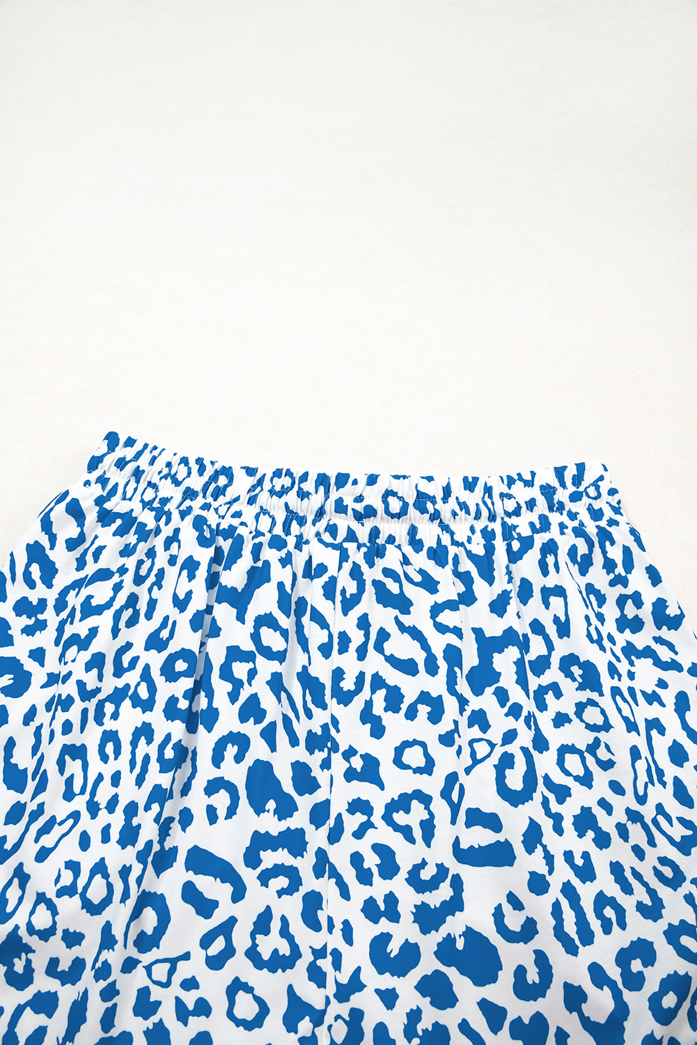 Blue Leopard Elastic Waist Lace up Contrast Trim Casual Shorts